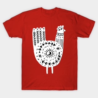 Folk Art Chicken in White and Black T-Shirt